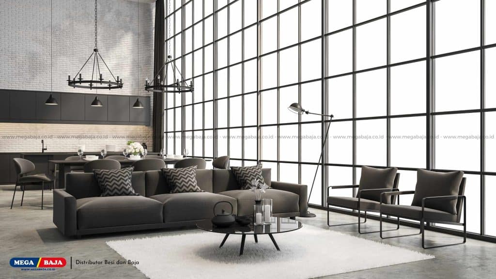 Desain Industrial Chic untuk Ruang Tamu Tanpa Sekat