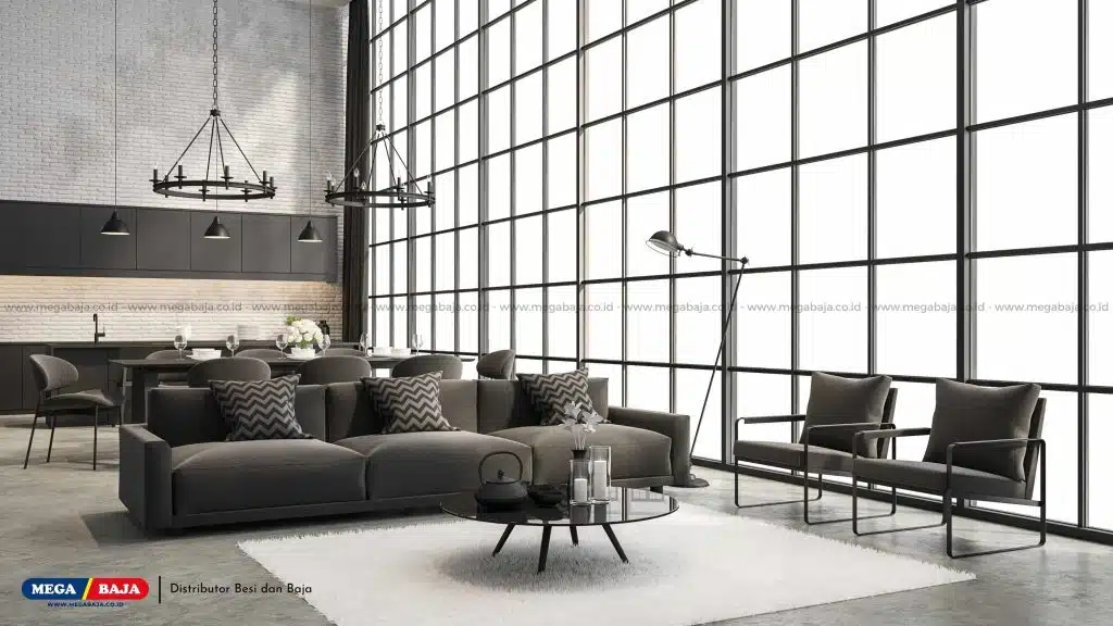 Desain Industrial Chic untuk Ruang Tamu Tanpa Sekat
