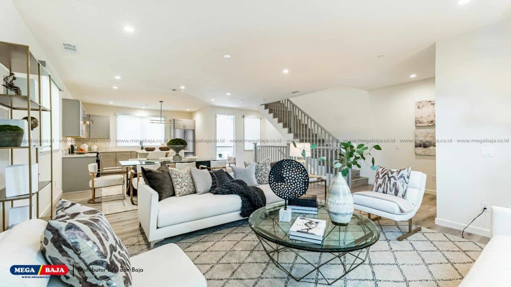 Suasana Netral untuk Ruang Tamu Terbuka yang Mewah