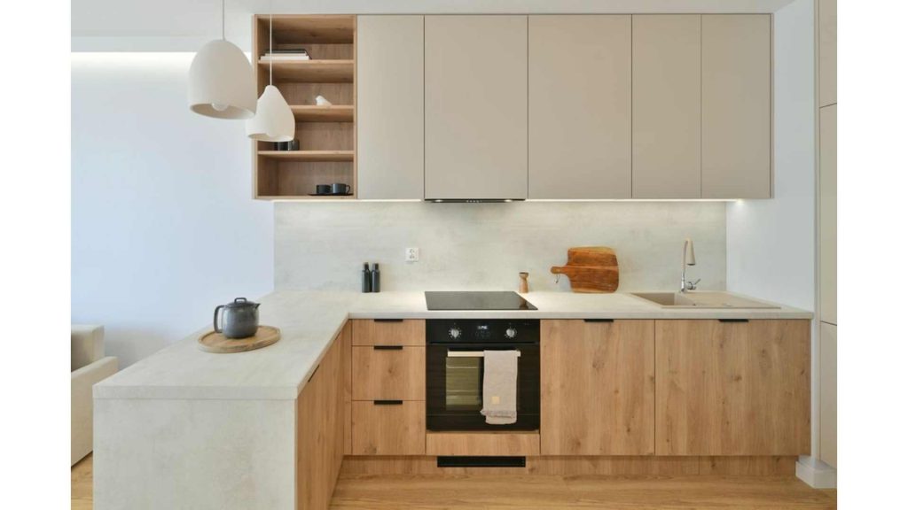 Backsplash dan kabinet ala Japandi