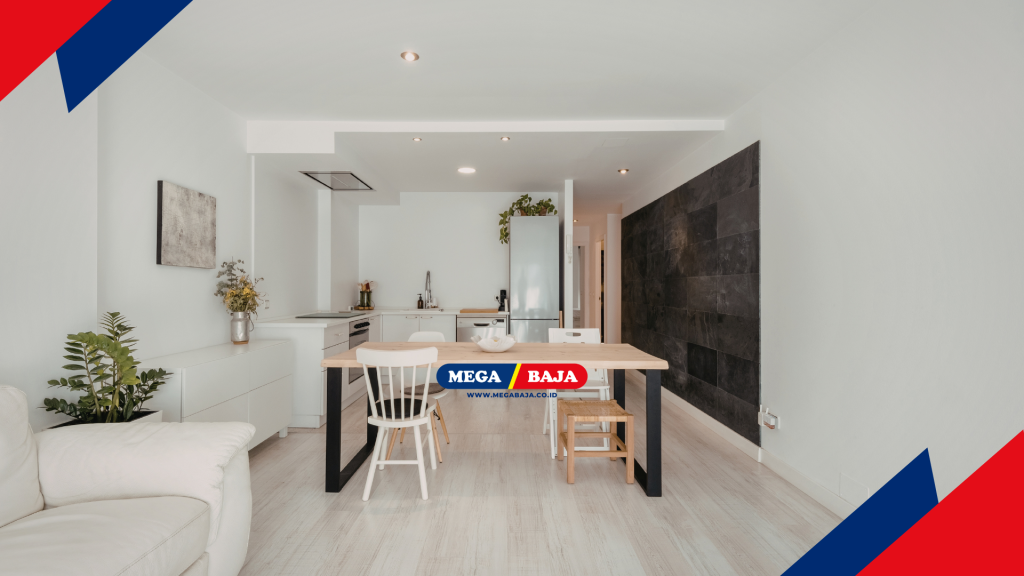 area transisi yang lembut antara dapur dan ruang makan