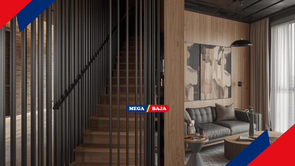 Sentuhan Estetika Dalam Desain Rumah Modern Kayu dan Baja : Railing Tangga