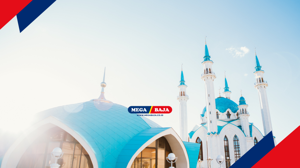 Estetika warna putih dan biru yang menjadi ciri khas Masjid Kul-Sharif
