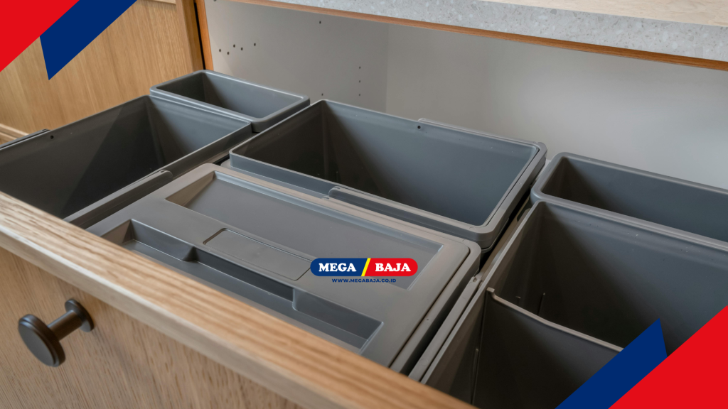 pull-out bin yang menyatu dengan kitchen set