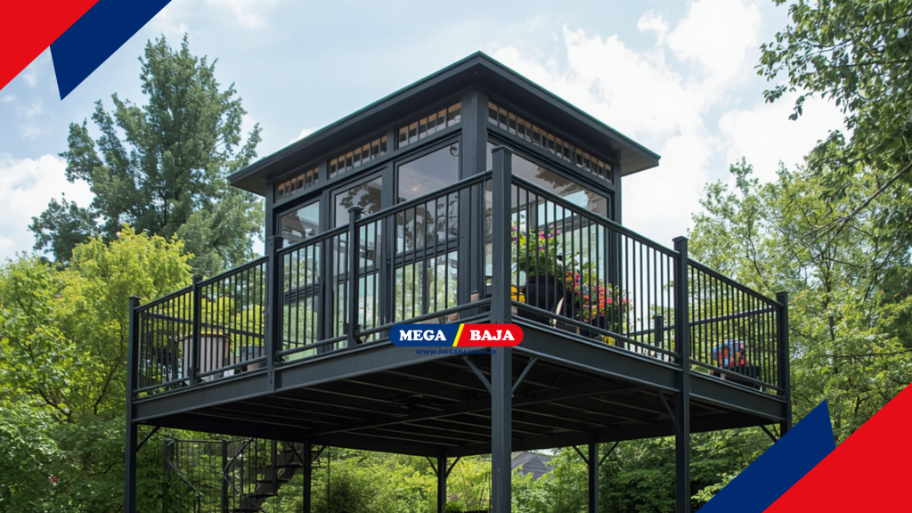 mega deck mezanin gazebo besi yang cantik di taman