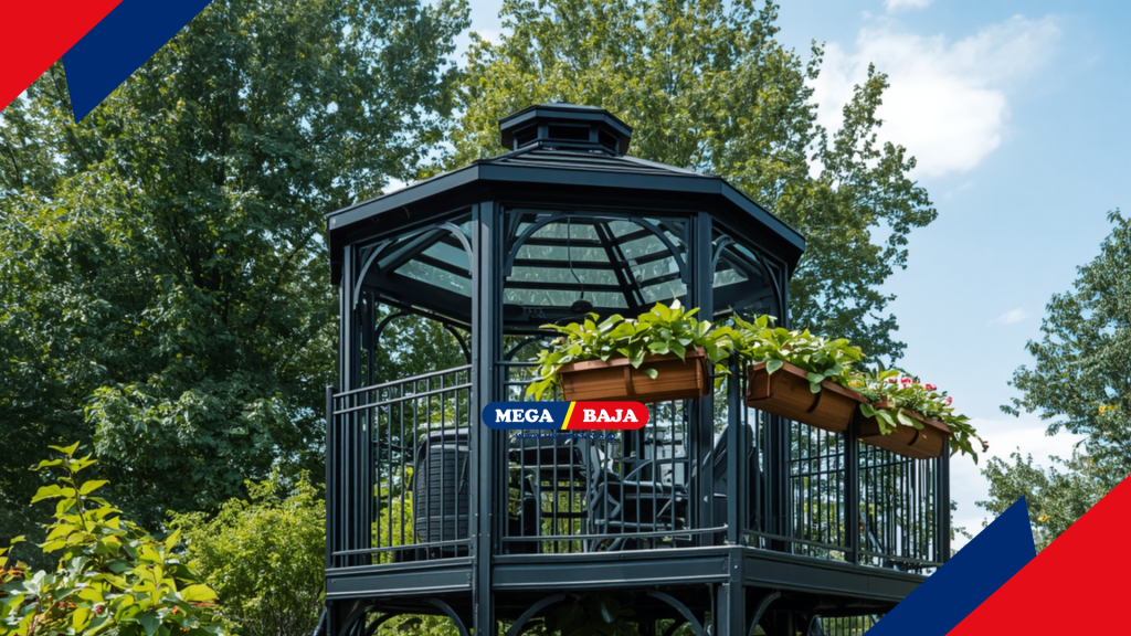 Gazebo Besi plus mega deck mezanin di Taman Hijau