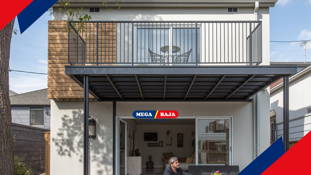 Rumah di cat beige lalu di pasang Mega Deck Balkon Metal