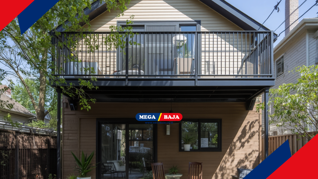 Mega Deck Balkon Mezanin Metal di Rumah Krem Cantik 2