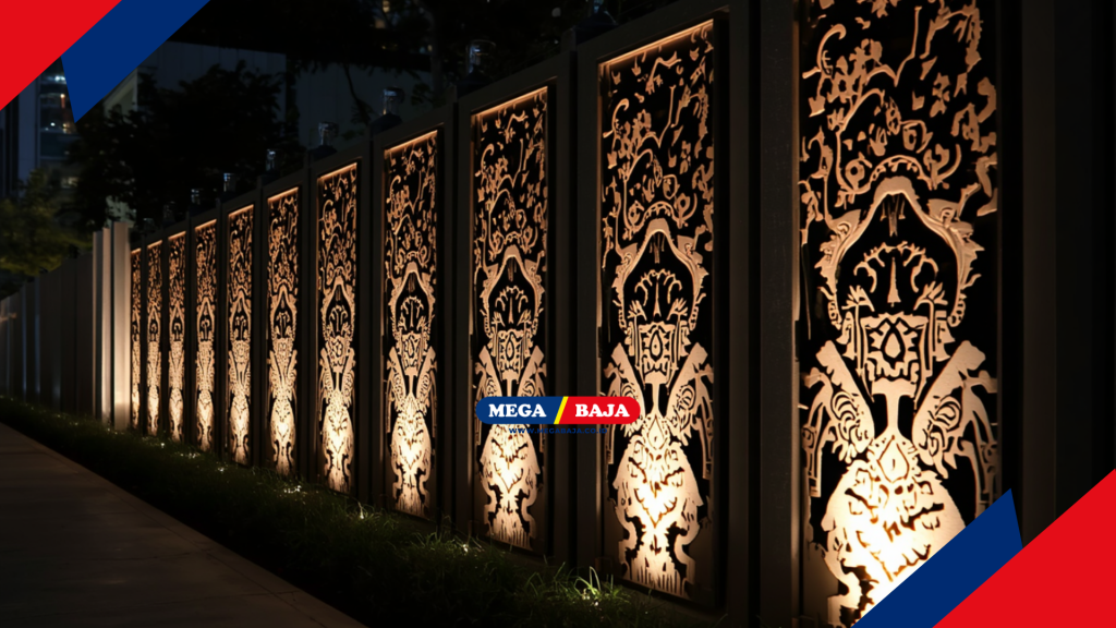 Pagar Motif Papua Terintegrasi Sistem Pencahayaan Pintar 3