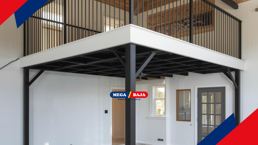 Mezanin metal dengan aksen putih di bibir nya