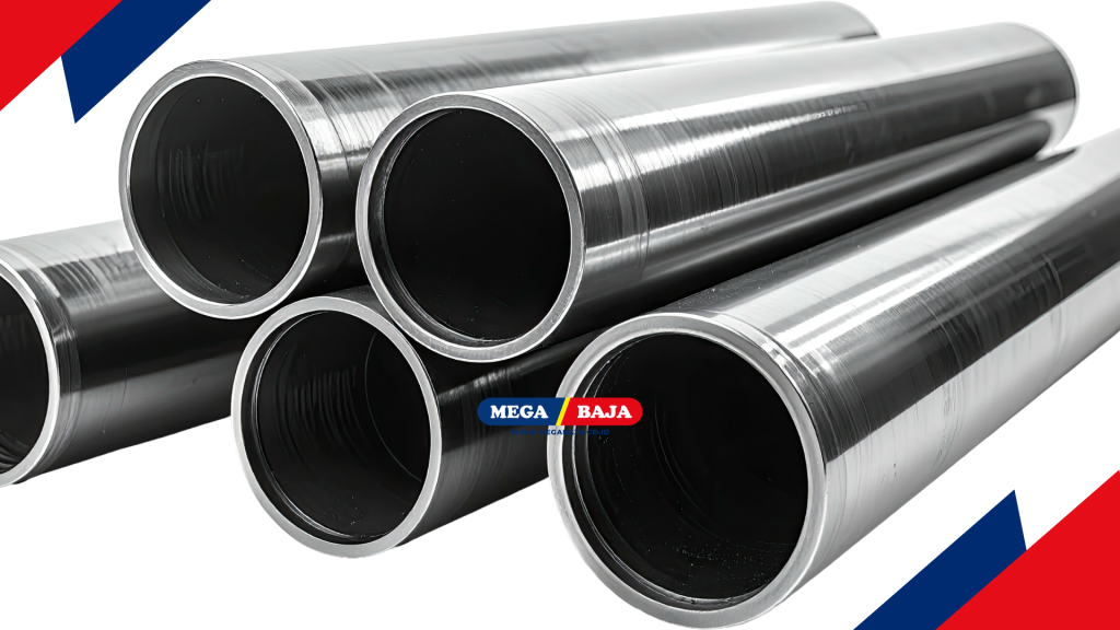silver metal pipe - pipa besi mega baja