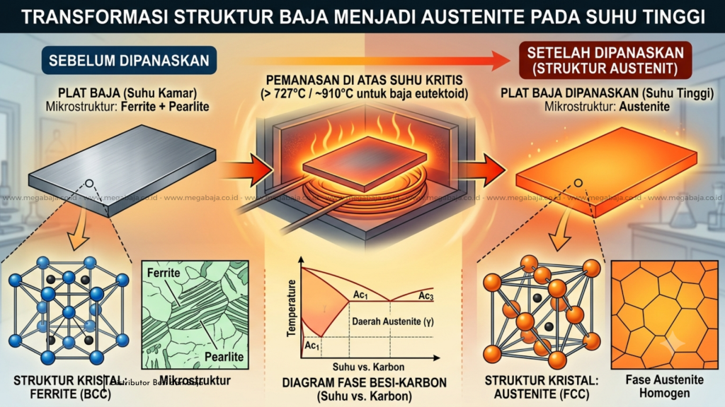 Besi Plat dan Transformasi Fasa Austenit Menjadi Ferit Perlit - Ilustrasi AI