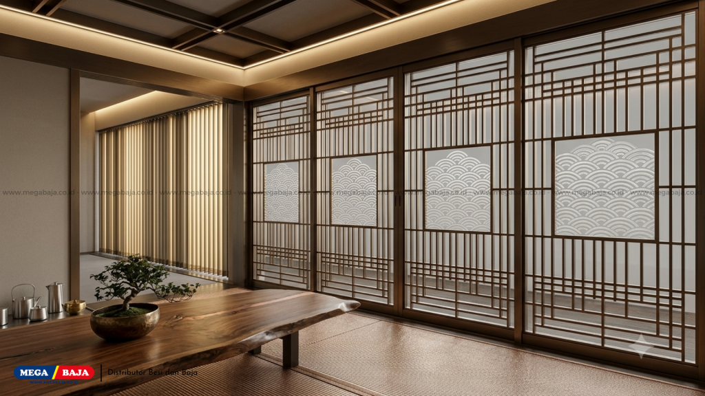 Ruang Fusuma Jepang dengan Bahan Metal