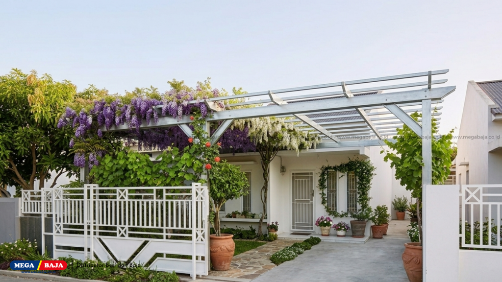 kanopi baja ringan dapat dimodifikasi menjadi sistem pergola yang kokoh