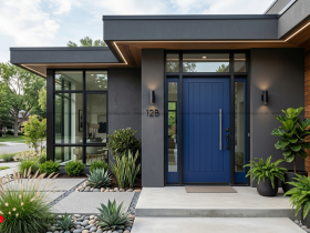 Aplikasi Cat Pintu Blueberry : Solusi Estetika Fasad Rumah Modern Minimalis