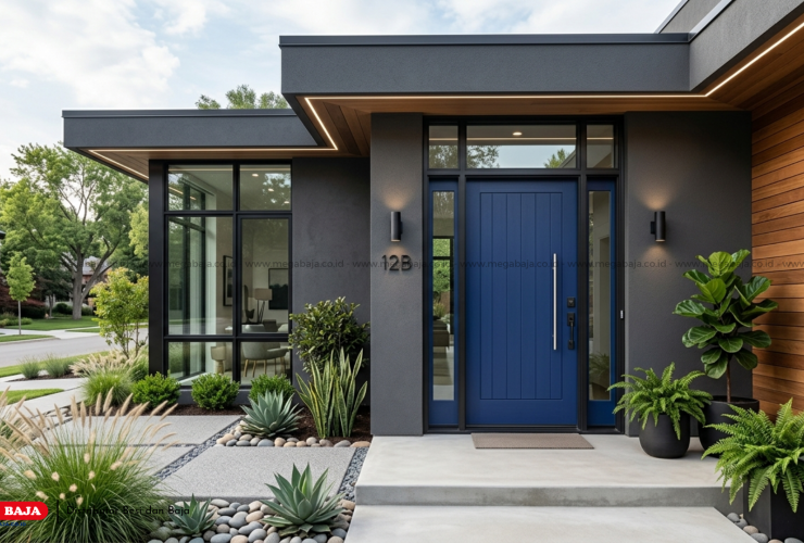 Aplikasi Cat Pintu Blueberry : Solusi Estetika Fasad Rumah Modern Minimalis