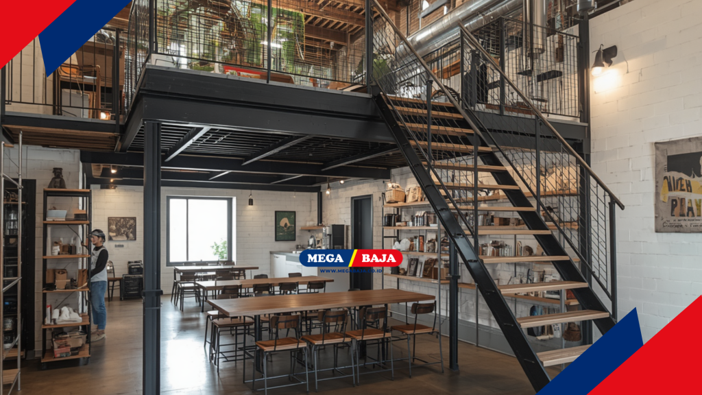Mezanin Metal dan Suasana psikologis di dalam kafe sangat dipengaruhi oleh skema warna dinding