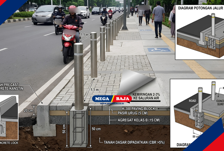 Konstruksi Trotoar Beton Rigid : Desain Ramah Pejalan Kaki Yang Humanis