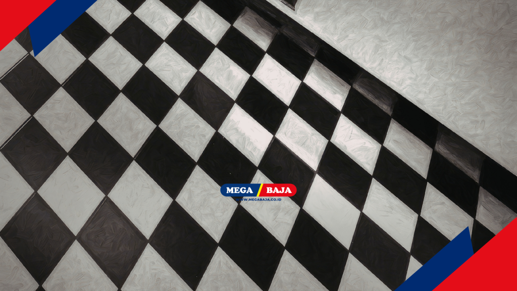 Pola lantai dengan kontras tinggi seperti hitam-putih