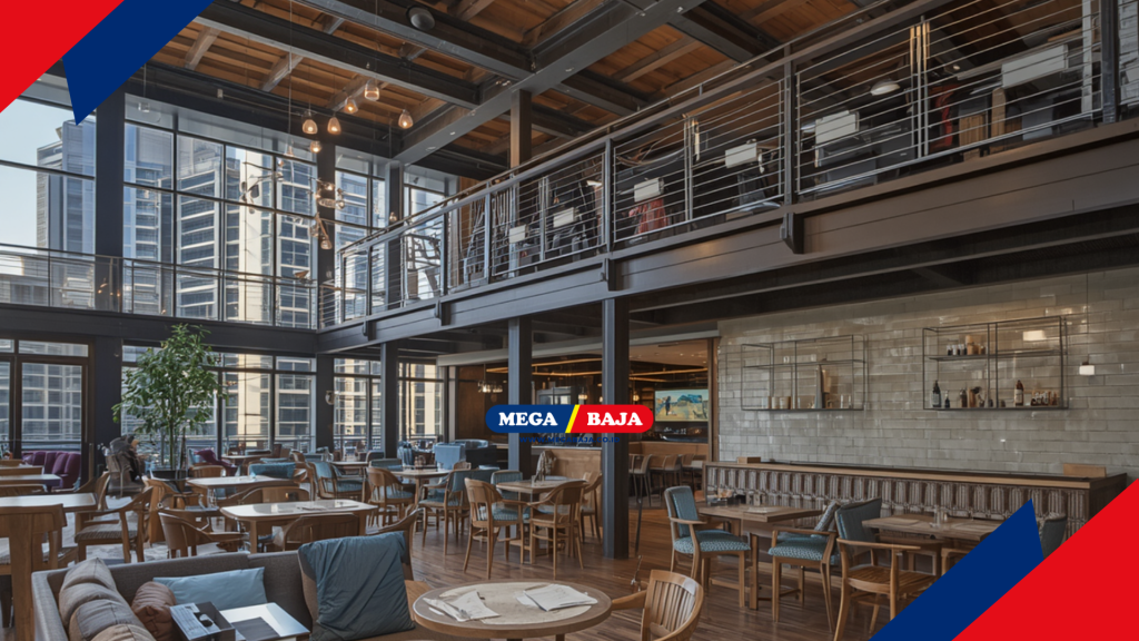 ide ruang santai hotel dengan mega deck mezanin metal 1