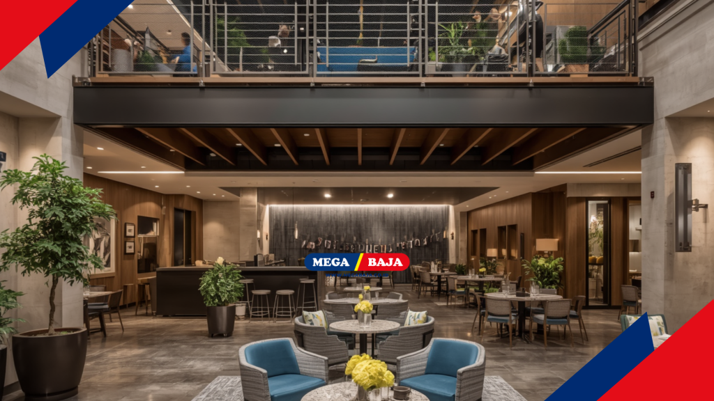 ide ruang santai hotel dengan mega deck mezanin metal 2