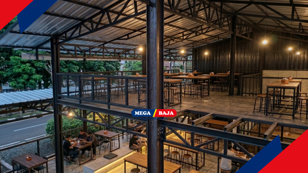 Besi UNP diaplikasikan sebagai balok utama dan balok anak pada konstruksi lantai mezzanine