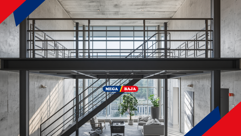 Ide mezanin metal abu industrial style dengan mega deck - 1