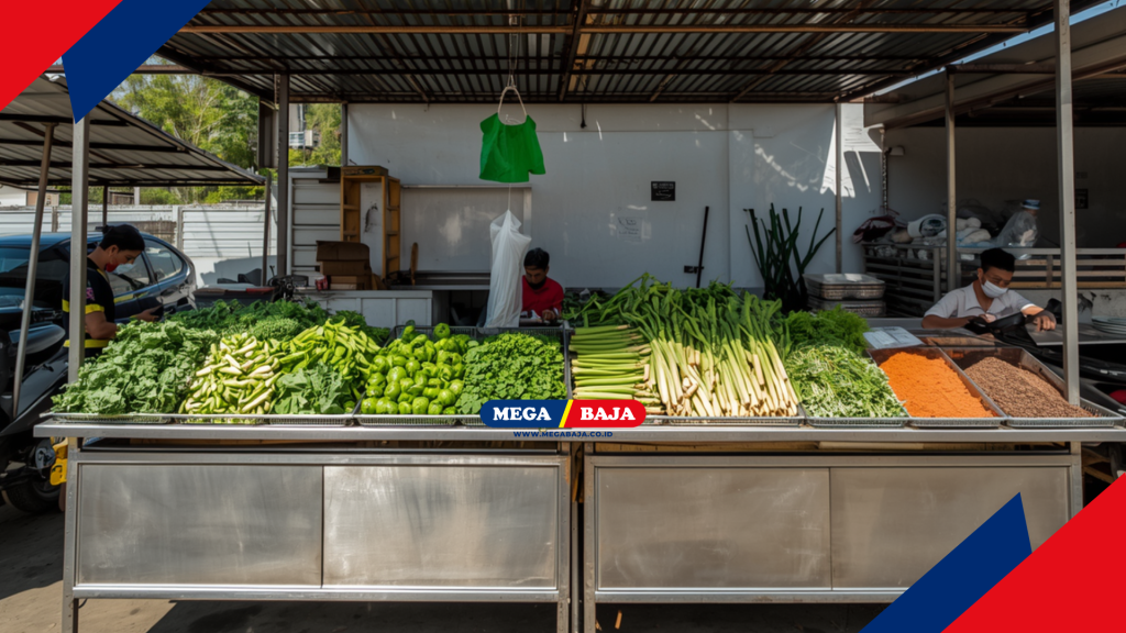 Lapak sayur dengan struktur metal dengan sirkulasi udara yang bagus