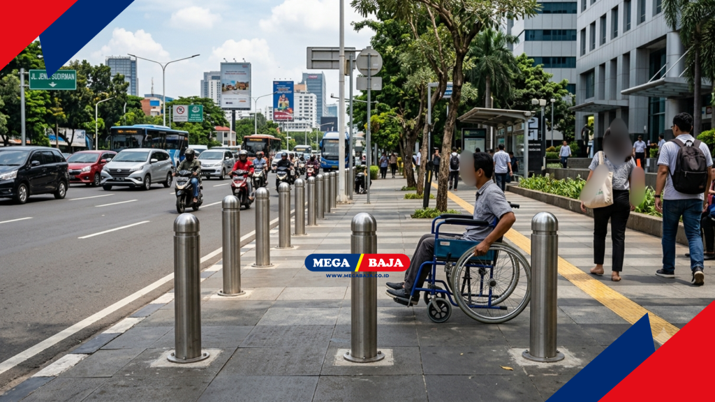 Pemasangan Bollard Baja Trotoar Anti Motor