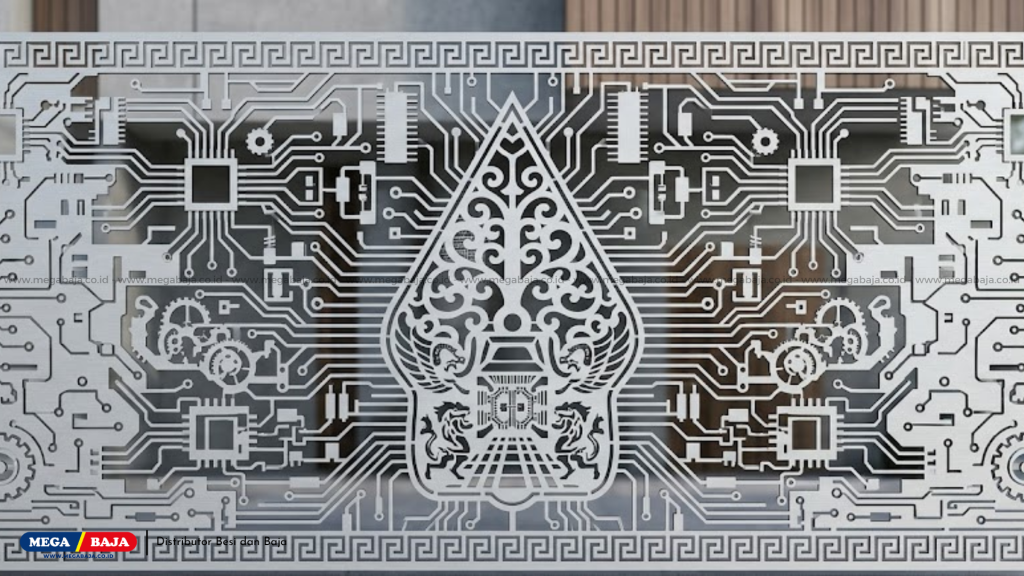 Plat Cutting Abu abu terang dengan motif wayang teknologi