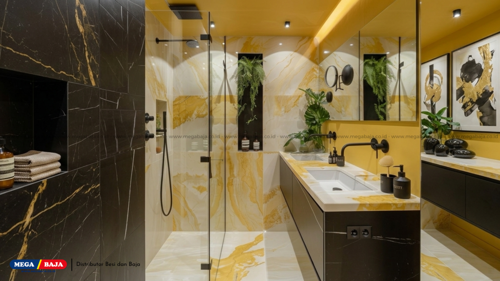 Marmer Kuning Kamar Mandi : Solusi Estetika Konstruksi Dinding Premium