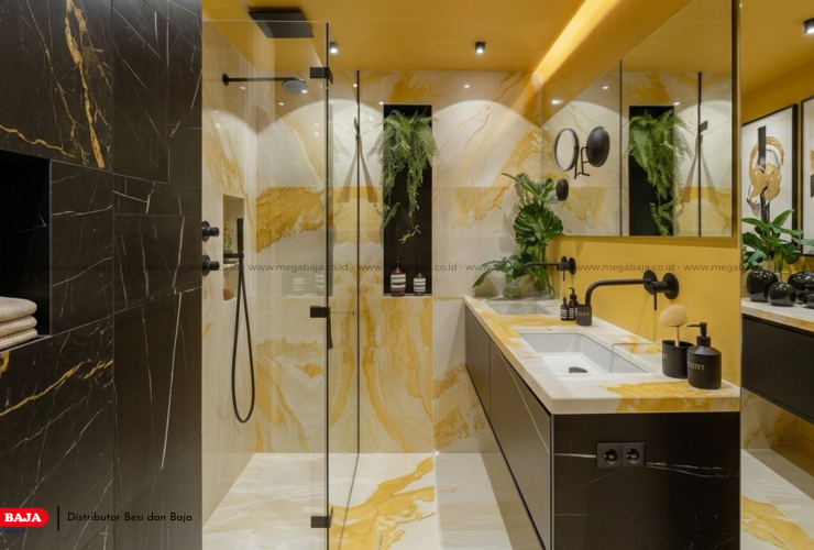 Marmer Kuning Kamar Mandi : Solusi Estetika Konstruksi Dinding Premium