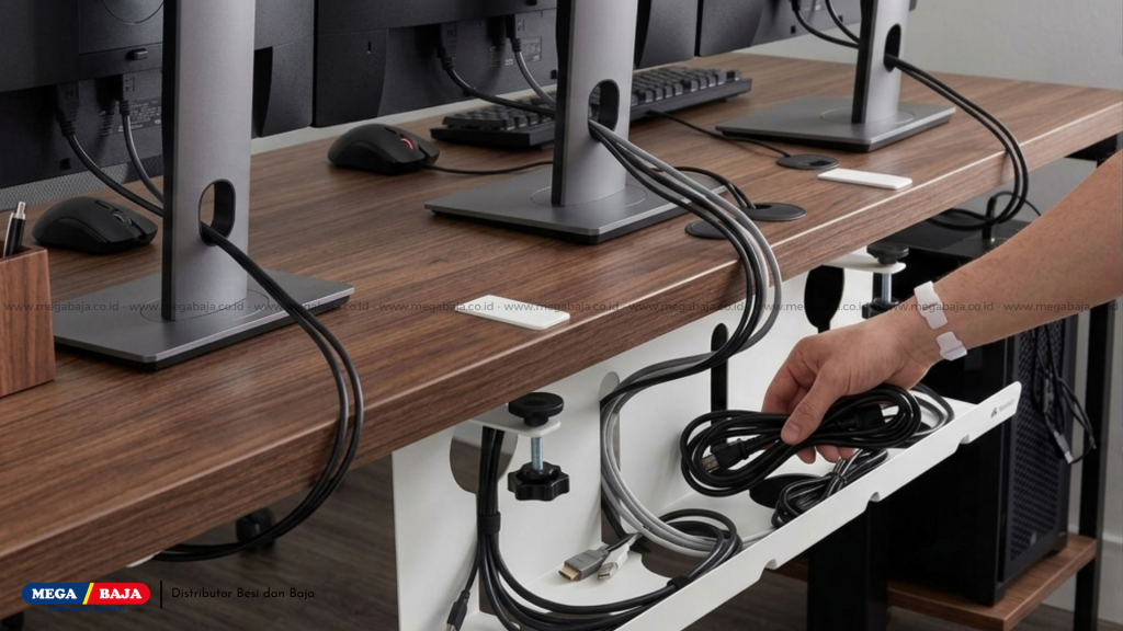 meja harus dilengkapi dengan jalur khusus atau cable tray tersembunyi
