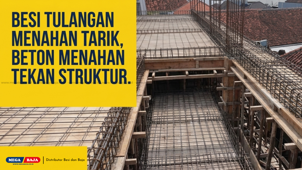 Besi tulangan yang dipasang di area tarik ini akan langsung bekerja menahan regangan