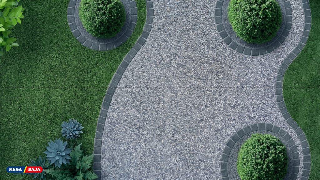 Exposed aggregate atau beton sikat kasar di Taman Kantor dan Lainnya