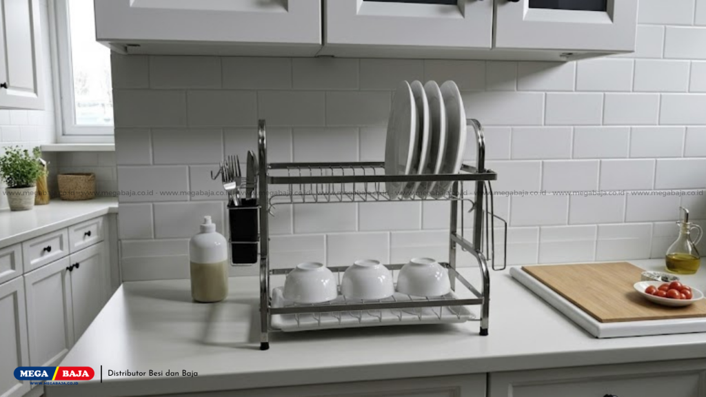 Area cuci piring (sink) dan rak piring susun