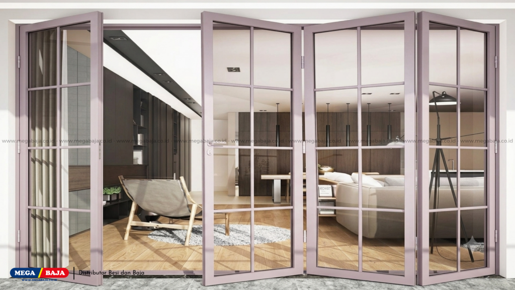 pintu lipat berdimensi besar aluminium warna pastel
