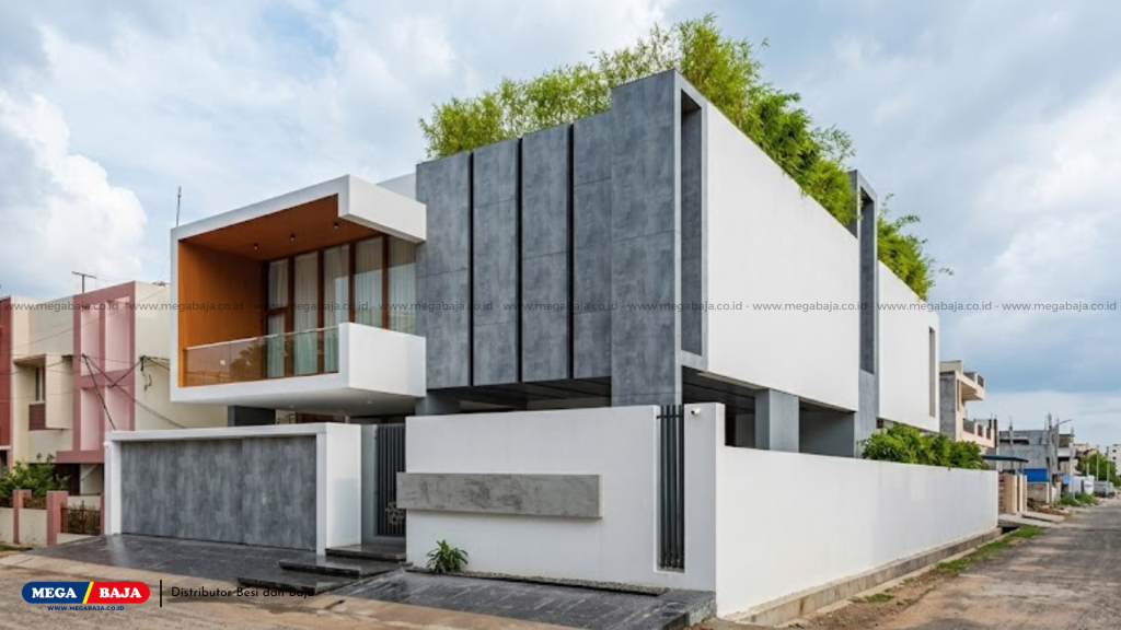 Penerapan Kombinasi Kayu dan Beton pada Fasad Rumah Minimalis Modern
