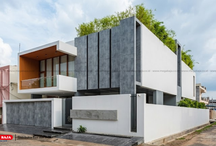 Penerapan Kombinasi Kayu dan Beton pada Fasad Rumah Minimalis Modern