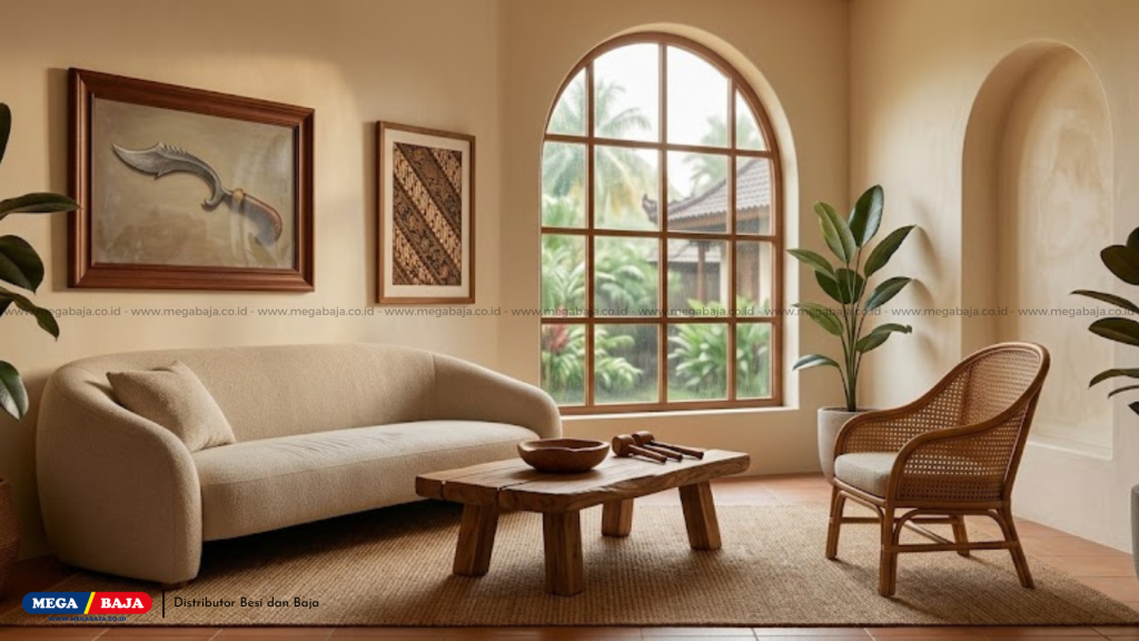 Penerapan palet warna alami, furnitur melengkung pada Interior Rumah