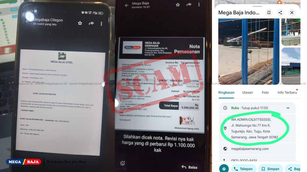 penipuan mengatasnamakan mega baja bukti invoice palsu