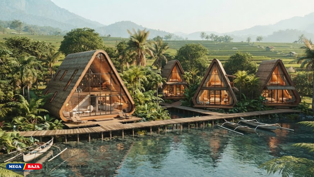 Struktur A-Frame dan Dome Modern Hotel Danau Tropis