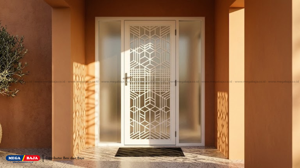 Pintu Plat Laser Cutting dengan motif geometris dan abstrak