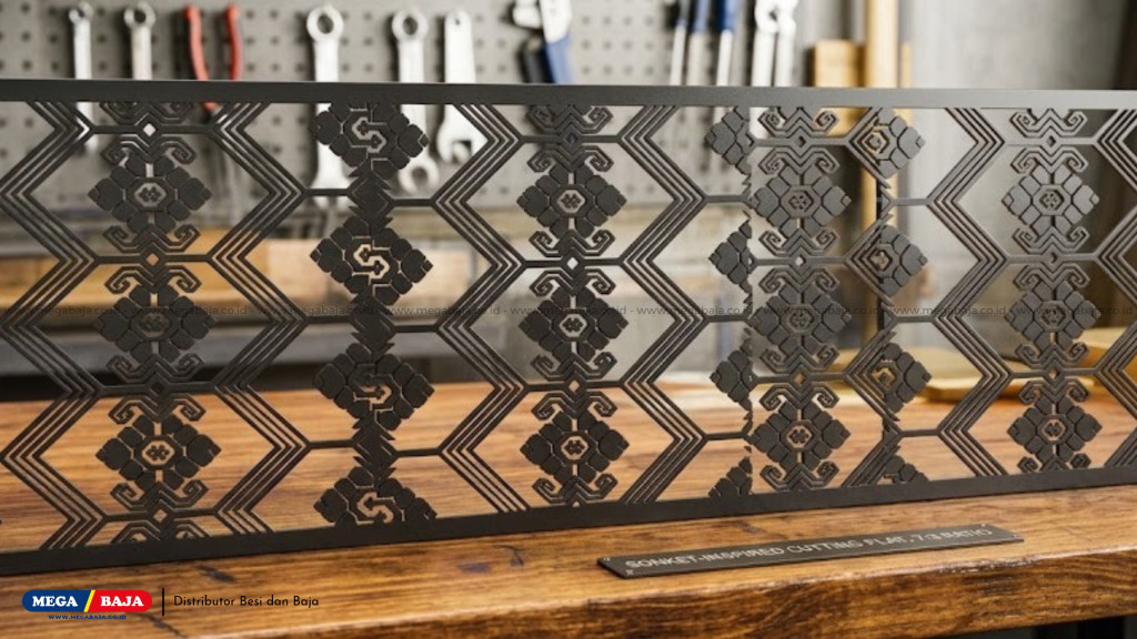 Panel Partisi Laser-Cut Besi Motif Subahnale