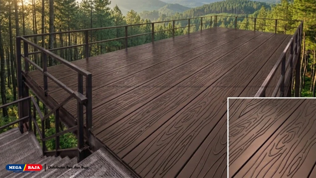 Mega Deck Motif Serat Kayu sangat cocok untuk Balkon Kafe Outdoor