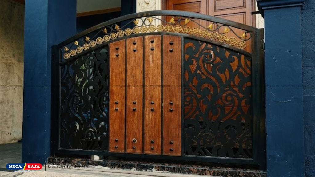 Perpaduan woodplank dengan plat besi laser cutting