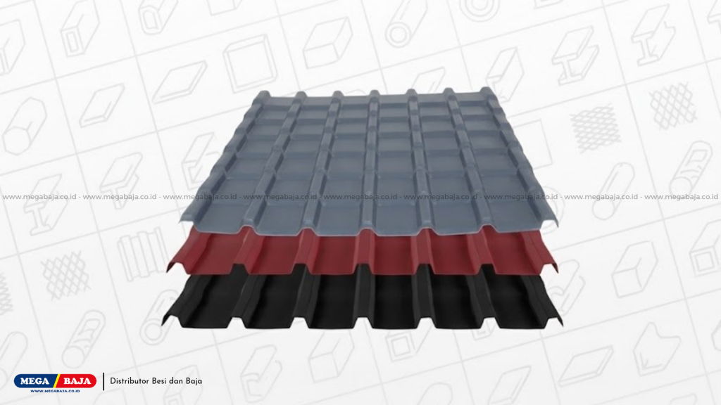 Atap UPVC Mega Roof Lite menghadirkan pilihan warna yang menarik, yaitu hitam dan merah