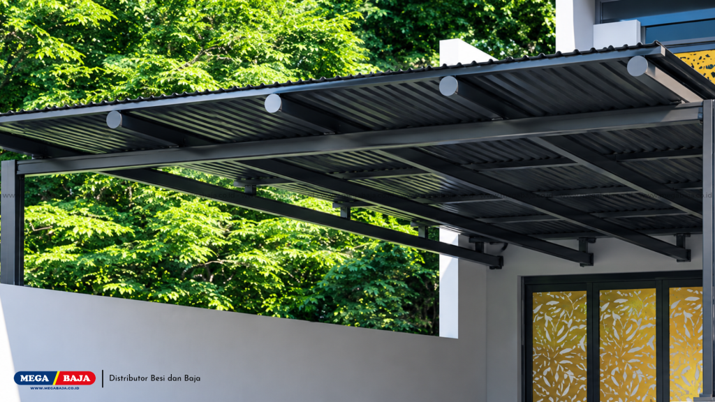 Kanopi Carport (Canopy) Plat Cutting Ellip Iron Art Motif Emas