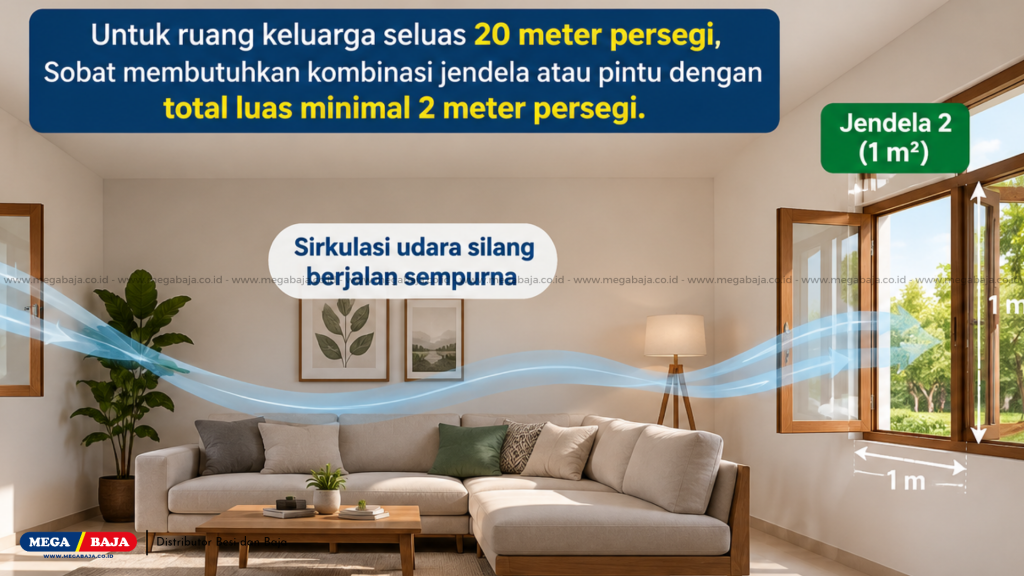 Ruang Keluarga - Ilustrasi Hitungan Sederhana Pembagian Luas Bukaan Ideal