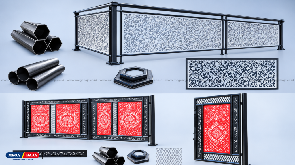 Inspirasi Elegan Teralis, Pagar, dan Balkon dengan Pipa Hexa & Laser Cutting Modern